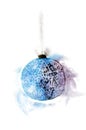 blue patterned christmas ball in watercolor, illustration Royalty Free Stock Photo