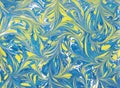 Handmade blue yellow marbled marble background