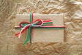 Handmade boxed Christmas present on wrapping paper holidays conc