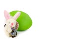 handmade bunny and a green easter egg Royalty Free Stock Photo