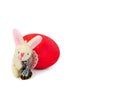 handmade bunny and a red easter egg Royalty Free Stock Photo