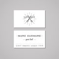Handmade business card design concept. Handmade logo with scissors and ribbon. Vintage, hipster and retro style.