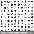 100 handmade business icons set, simple style