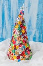 Handmade Button and Pin Christmas Tree Royalty Free Stock Photo