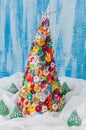 Handmade Button and Pin Christmas Tree Royalty Free Stock Photo