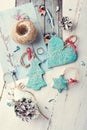 Handmade ceramic Christmas decorations with Christmas theme printed photos Royalty Free Stock Photo