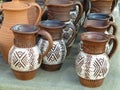 Handmade ceramic clay brown pottery, souvenirs at handicraft mar