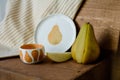 Handmade ceramic craft ware. Bowl and pears Royalty Free Stock Photo