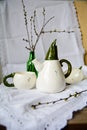 Handmade ceramic craftware. Teapot and cup Royalty Free Stock Photo