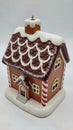 Handmade Ceramic Gingerbread House Ornament with Icing Details Natural Texture Isolated Pure White Studio Background Royalty Free Stock Photo