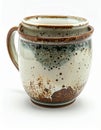Handmade Ceramic Mug with Brown and Blue Glaze on White Background Drinkware Royalty Free Stock Photo