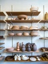 Ceramic pieces drying before being bisque fired Royalty Free Stock Photo