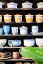 Handmade ceramic pottery on display Royalty Free Stock Photo