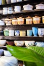 Handmade ceramic pottery on display Royalty Free Stock Photo