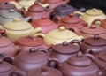 Handmade ceramic teapots for sale on am amtique market Royalty Free Stock Photo