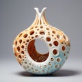 Handmade Ceramic White And Orange Vase With Surreal Organic Forms