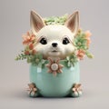 Handmade Chihuahua Figurine In Light Turquoise And Beige Planter