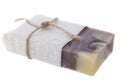 Handmade chocolate chamomile soap isolated on white background Royalty Free Stock Photo