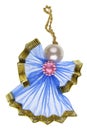 Handmade Christmas Angel made of blue silk and silver ball isolated Royalty Free Stock Photo