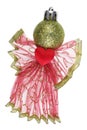 Handmade Christmas Angel made of pink silk and golden ball isolated Royalty Free Stock Photo