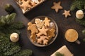 Handmade Christmas cookies and coffee. Xmas holiday food for Christmas eve.