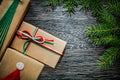 Handmade Christmas gift box pine tree branch holidays concept Royalty Free Stock Photo