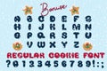 Handmade Christmas gingerbread cookies alphabet numerals set. Cartoon style font. Art design letter. Festive lettering