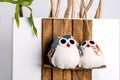 Handmade Christmas Novelty Family Of Two Owls Ornament Decoration Wall Or Door Hanger On Wooden Background Handcrafted From