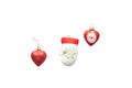 Handmade Christmas ornament toys. for New Year's tree: hearts, felt mittens isolated on white background Royalty Free Stock Photo