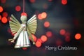Merry Christmas card. Handmade Christmas straw ornament. Christmas angel Royalty Free Stock Photo