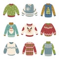 Handmade Christmas sweaters vector color illustrations collection