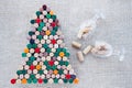Handmade Christmas tree made from wine cork and two glasses Royalty Free Stock Photo