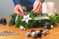 Handmade Christmas wreath with a star and greetings for Christmas under construction