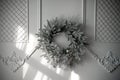 Handmade Christmas Wreath on White Wooden Doors.Beautiful Christmas Background Royalty Free Stock Photo