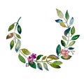 Handmade circle wreath watercolor branch with leaves