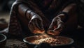 Handmade clay bowl holds homemade Indian meal Flames burning generative AI