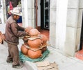 View of Handmade clay pots at the market for sale, the city Chichicastenango of Guatemala. Central America