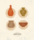 Handmade Clay Pottery Workshop. Artisanal Creative Craft Sign Concept. Organic Illustration On rough background