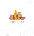 Handmade Clay Pottery Workshop. Artisanal Creative Craft Sign Concept. Organic Illustration On rough background