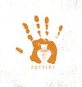 Handmade Clay Pottery Workshop. Artisanal Creative Craft Sign Concept. Organic Illustration On rough background
