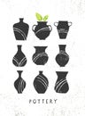 Handmade Clay Pottery Workshop. Artisanal Creative Craft Sign Concept. Organic Illustration On Rough Background.