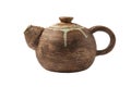 Handmade clay teapot Isolated on a white background. Antique pottery