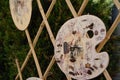 Handmade clocks in different shapes at the market