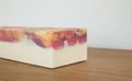 Handmade cold process peach soap on display Royalty Free Stock Photo
