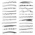 Handmade collection set of underline strokes in marker brush doodle style. Various Shapes. Vector graphic design