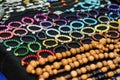Handmade bead bracelets on display at market