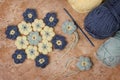 Handmade colorful crochet flower with skein Royalty Free Stock Photo