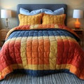 Handmade Colorful patchwork quilt on the bed Royalty Free Stock Photo