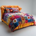 Handmade Colorful patchwork quilt on the bed Royalty Free Stock Photo