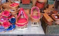 Handmade colorful wicker baskets and cradle Royalty Free Stock Photo